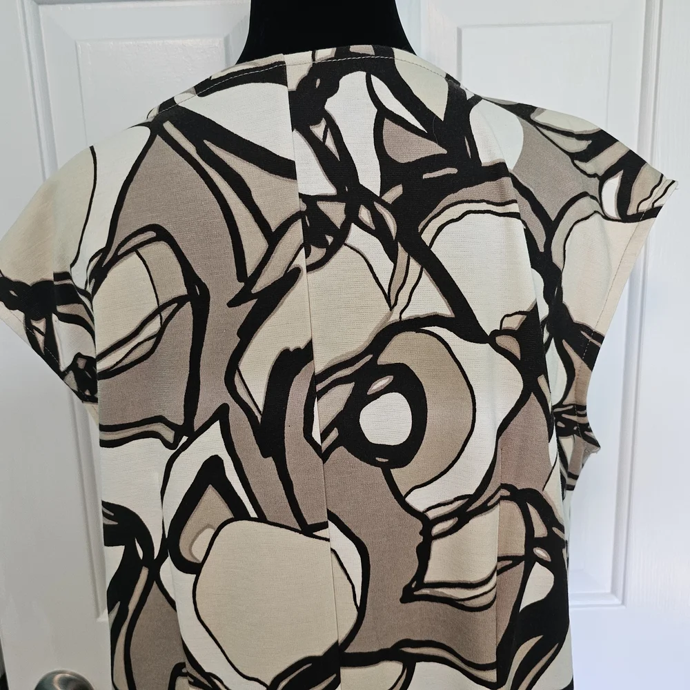 Dana Buchman Black and Cream Abstract Midi Dress Women's Size 12